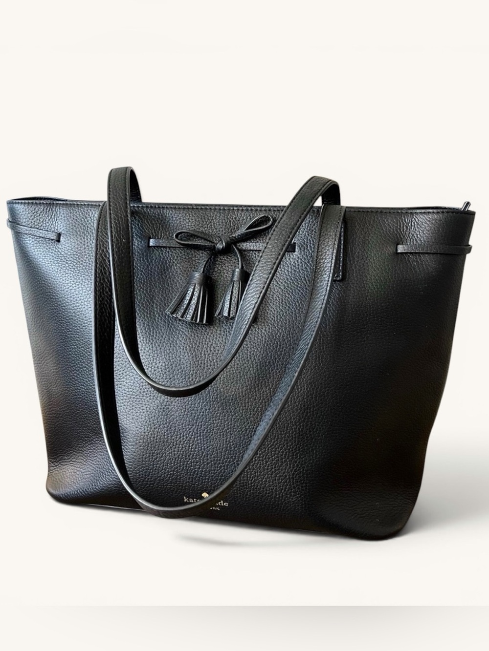 kate spade Black Pebble Leather Tote with Tassel